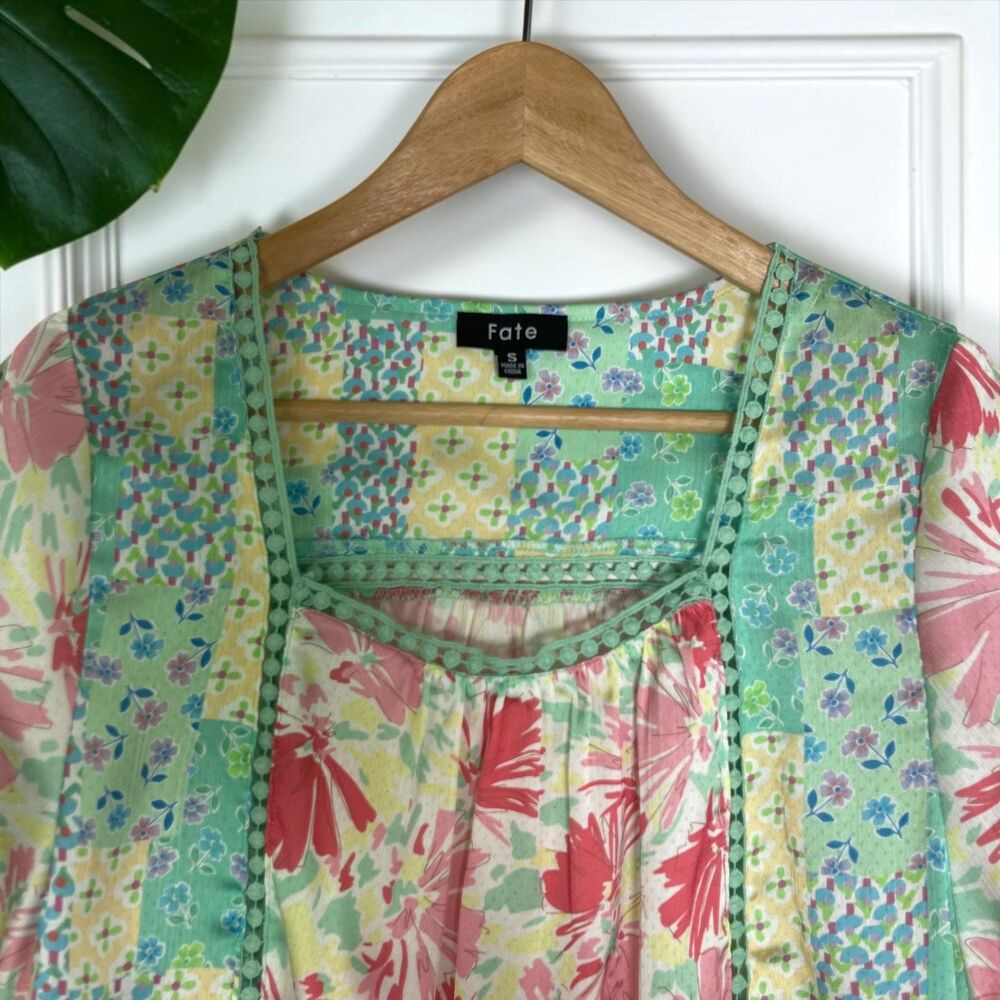 Fate Boho Pastel Patchwork Floral Blouse - Picture 7 of 11